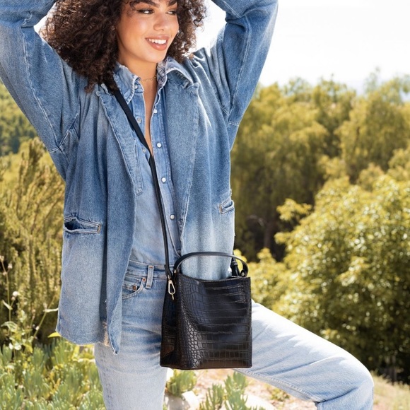 All Of The Above Handbags - ALL OF THE ABOVE Elena Bucket Bag‎ Black Croc Vegan